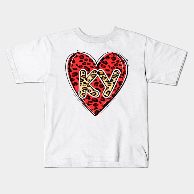 Love Kentucky Leopard Heart KY Kids T-Shirt by lunamoonart